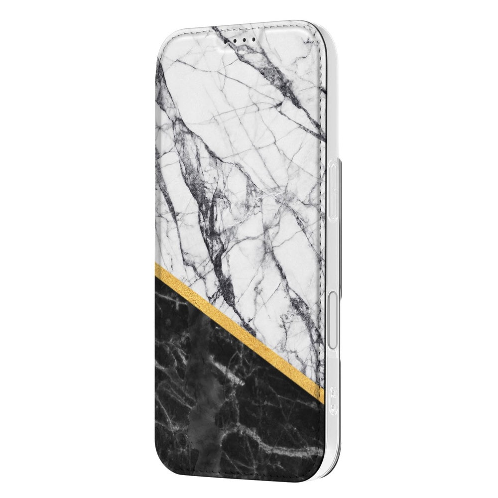 Stand Case Hoesje iPhone 17 Marble White Black marmer zwart wit aanzicht