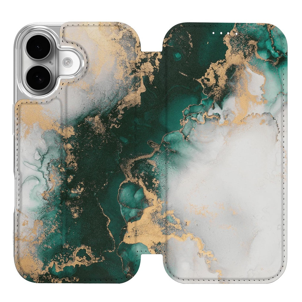 Wallet Case Apple iPhone 17 Marmer Groen design voorkant
