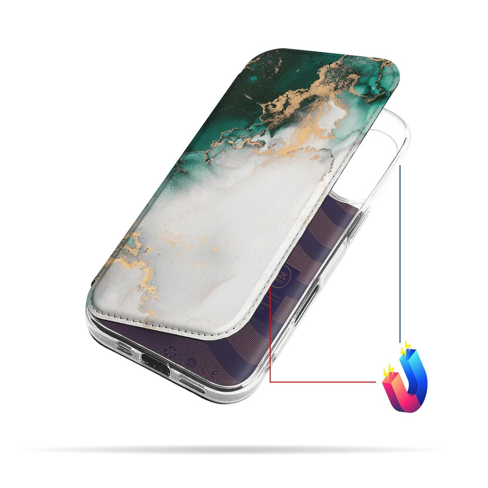 Wallet Case Apple iPhone 17 Marmer Groen design aanzicht