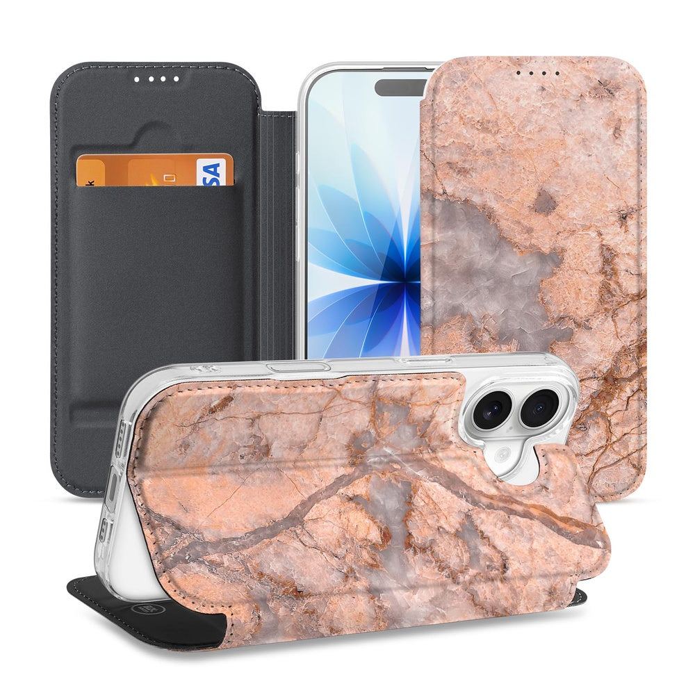 Bookcase Apple iPhone 17 Marmer Oranje bookcase design voorzijde zijaanzicht