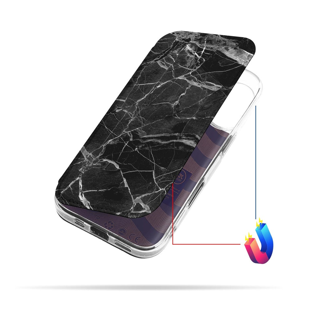 Telefoonhoesje iPhone 17 Wallet Case Marmer Zwart aanzicht