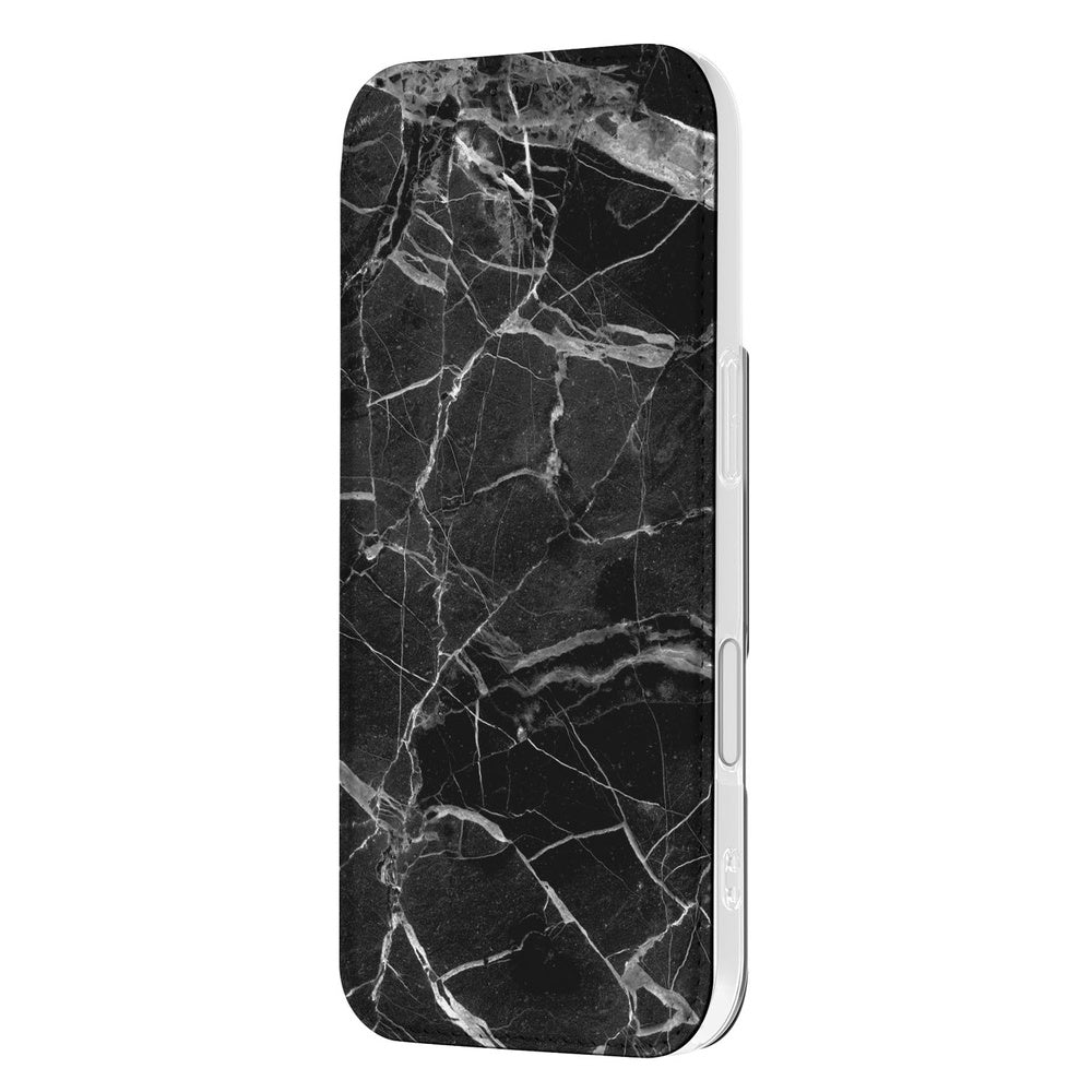 Telefoonhoesje iPhone 17 Wallet Case Marmer Zwart marmer zwart design zijaanzicht