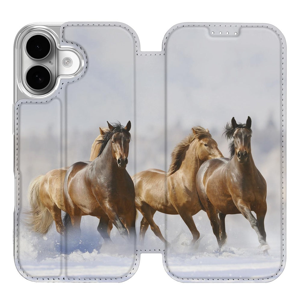 Telefoonhoesje met pashouder Apple iPhone 17 Paard bookcase paardenprint vooraanzicht