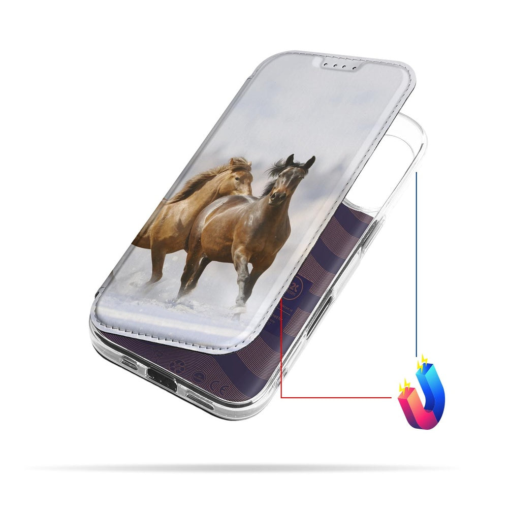 Telefoonhoesje met pashouder Apple iPhone 17 Paard book case paardenprint aanzicht