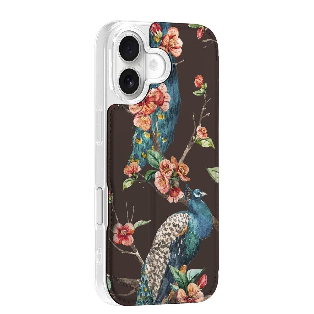 Book Cover Apple iPhone 17 Pauw met Bloemen hoesje zijkant