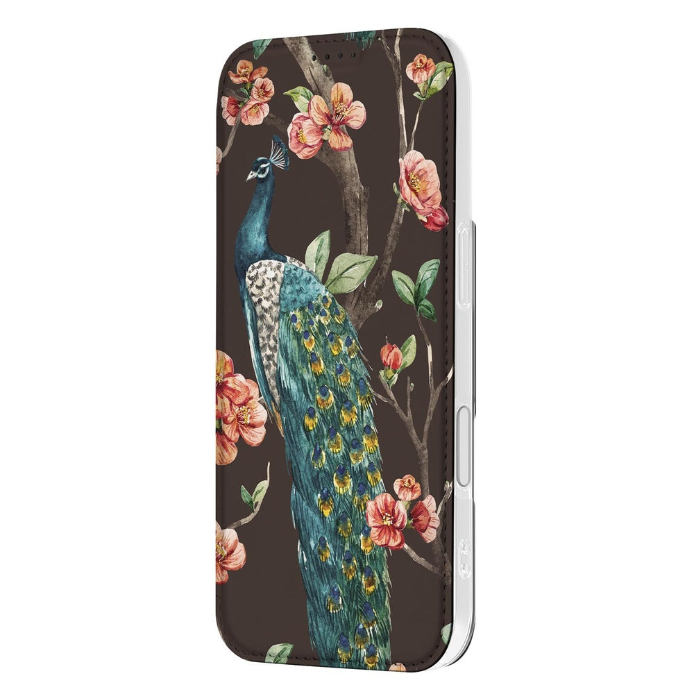 Book Cover Apple iPhone 17 Pauw met Bloemen hoesje design pauw bloemen zijaanzicht