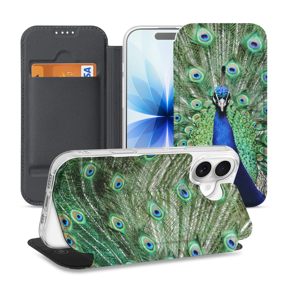 Book Case Apple iPhone 17 Pauw pauwenprint telefoonhoes groen blauw binnenkant