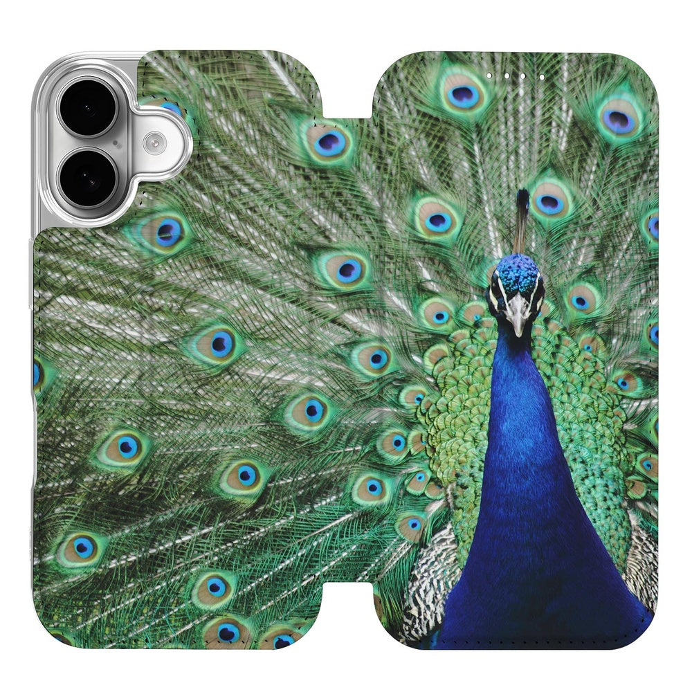 Book Case Apple iPhone 17 Pauw pauwenprint groen blauw design voorzijde