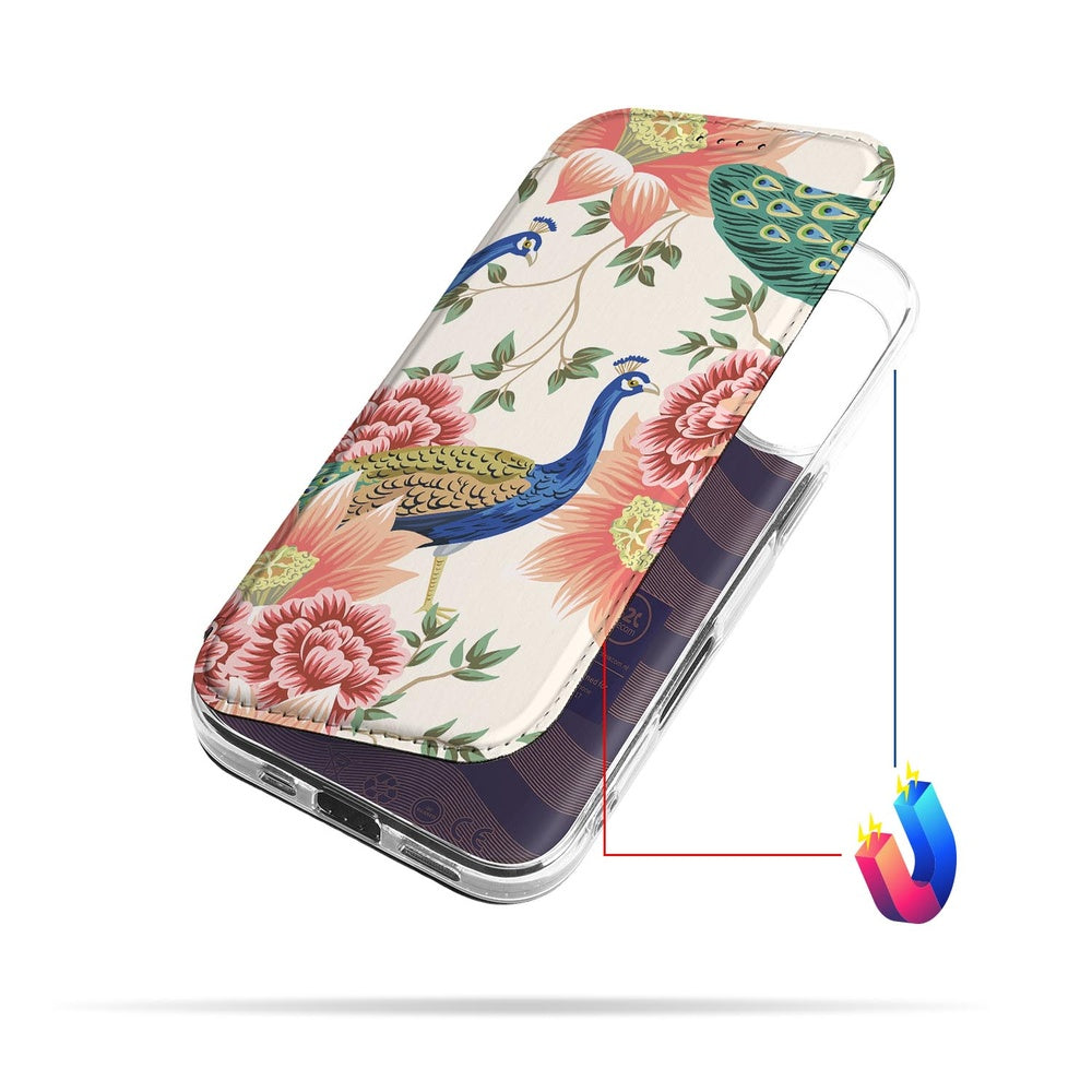 Bookcase Apple iPhone 17 Pink Peacock design hoesje aanzicht