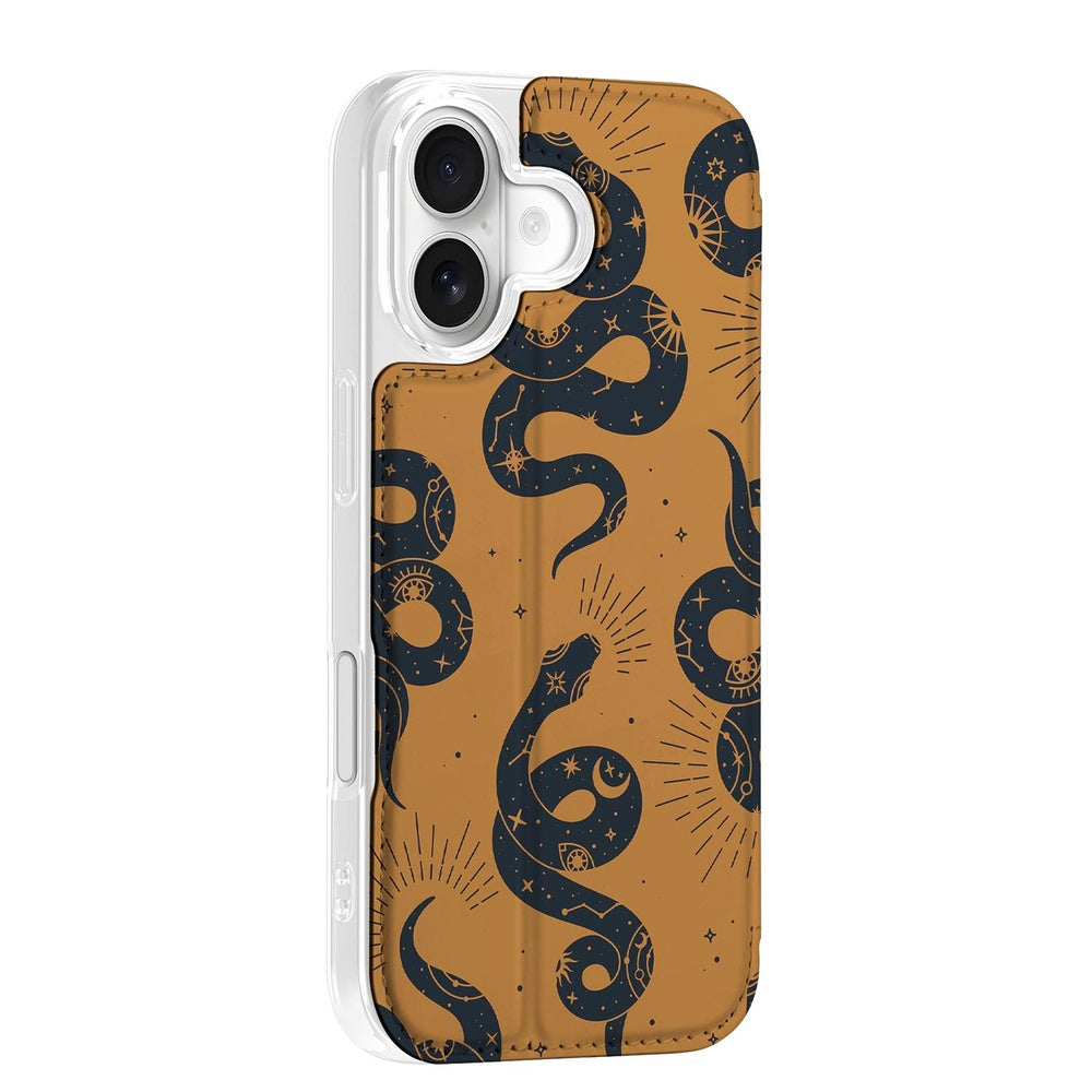 Book Wallet Case Apple iPhone 17 Snakes snakes design bruin aanzicht