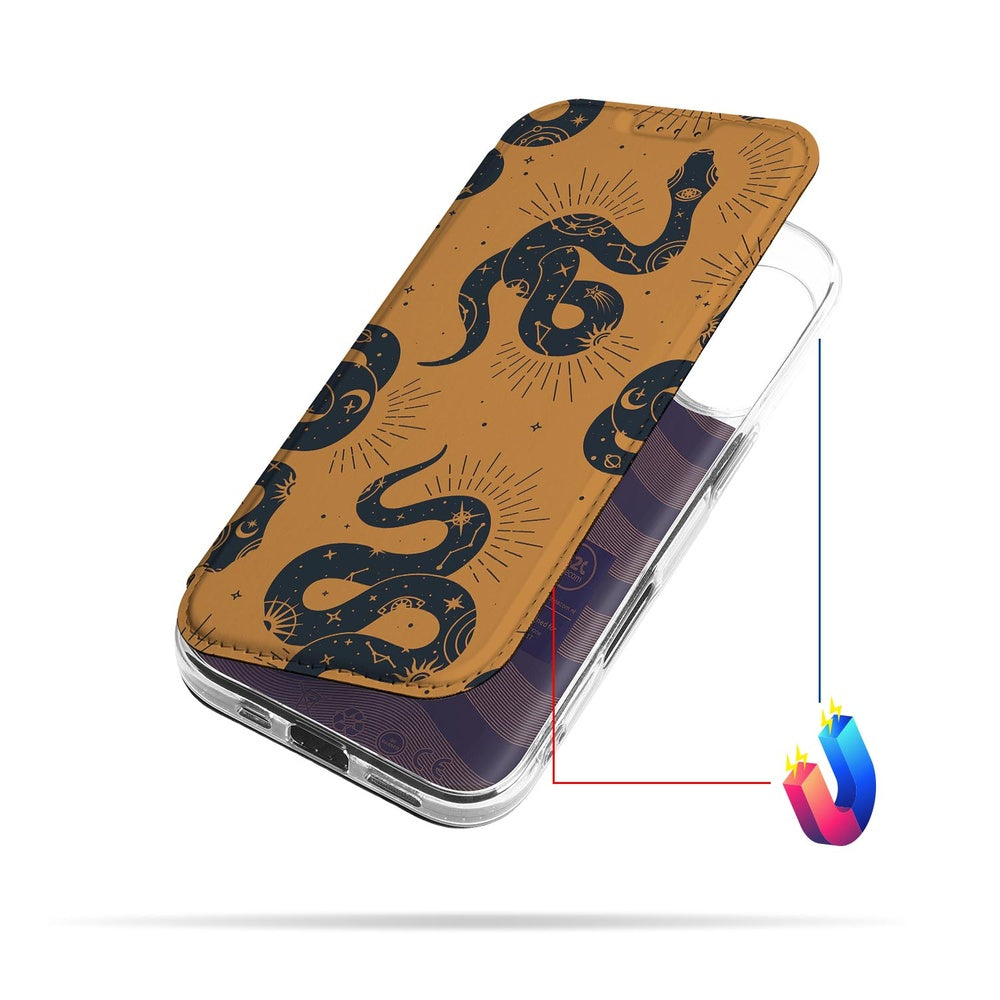 Book Wallet Case Apple iPhone 17 Snakes design hoesje bovenaanzicht