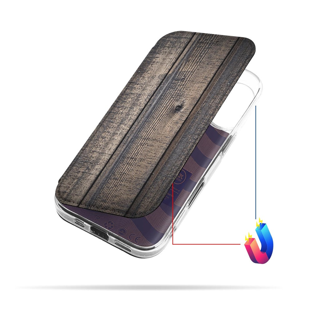 Standcase Hoesje Apple iPhone 17 Steigerhout design bovenaanzicht houtlook