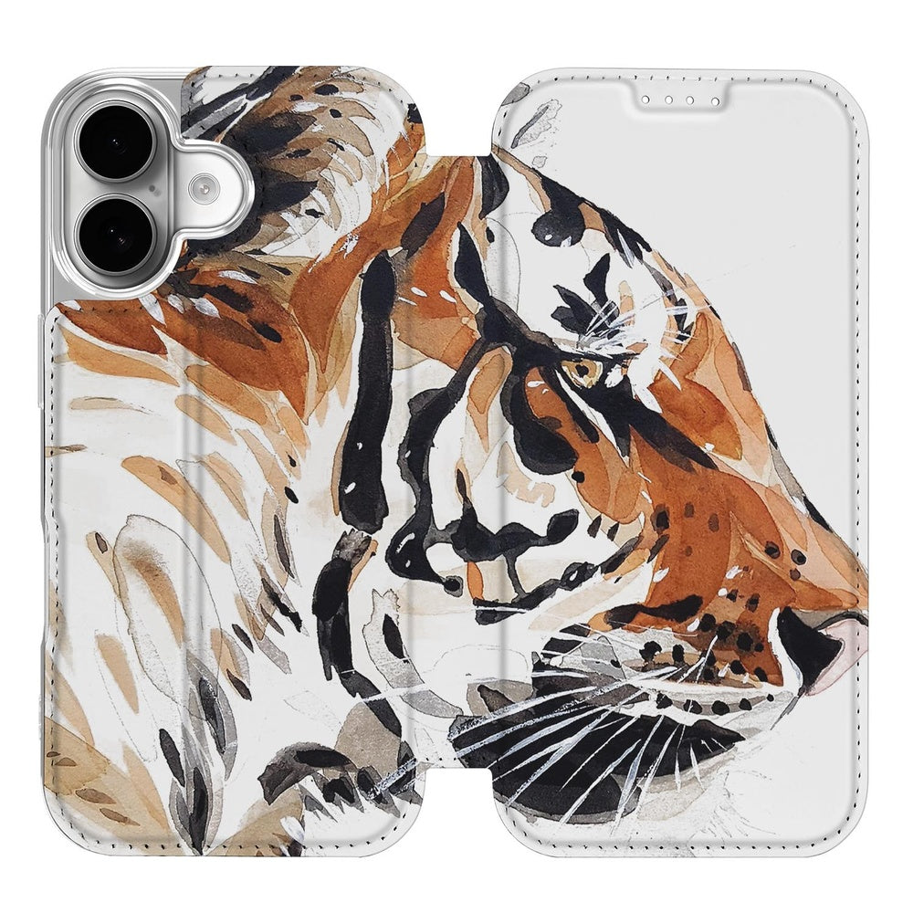 Smart Cover Hoesje Apple iPhone 17 Tiger watercolor tiger print hoesje front