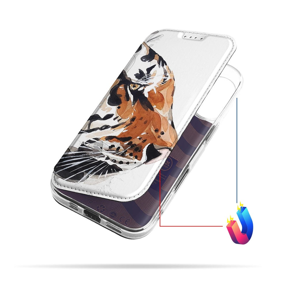 Smart Cover Hoesje Apple iPhone 17 Tiger hoesje voorkant zijaanzicht watercolor print