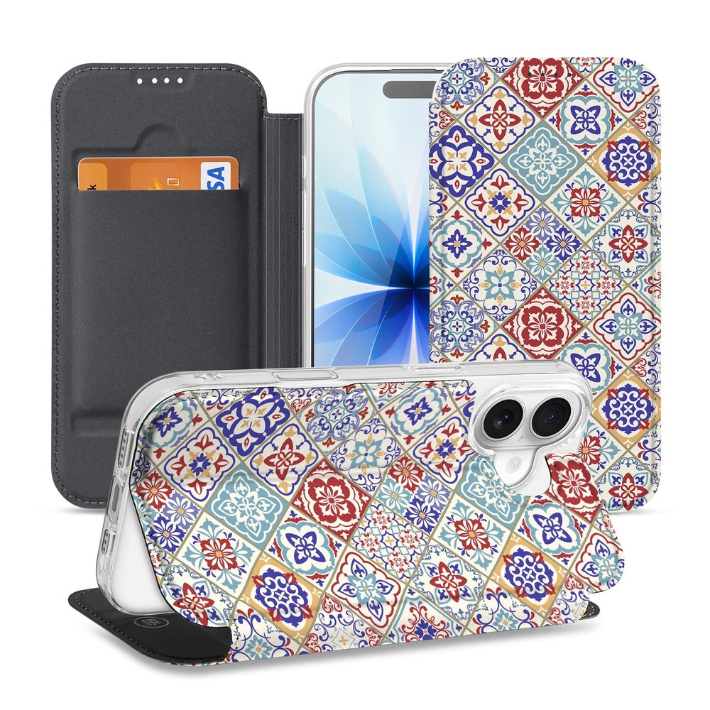 Wallet Case Apple iPhone 17 Tiles Color design standcase achterkant binnenkant