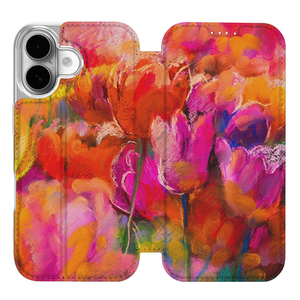 Book Case Apple iPhone 17 Tulips bloemen kleurrijk ontwerp voorkant