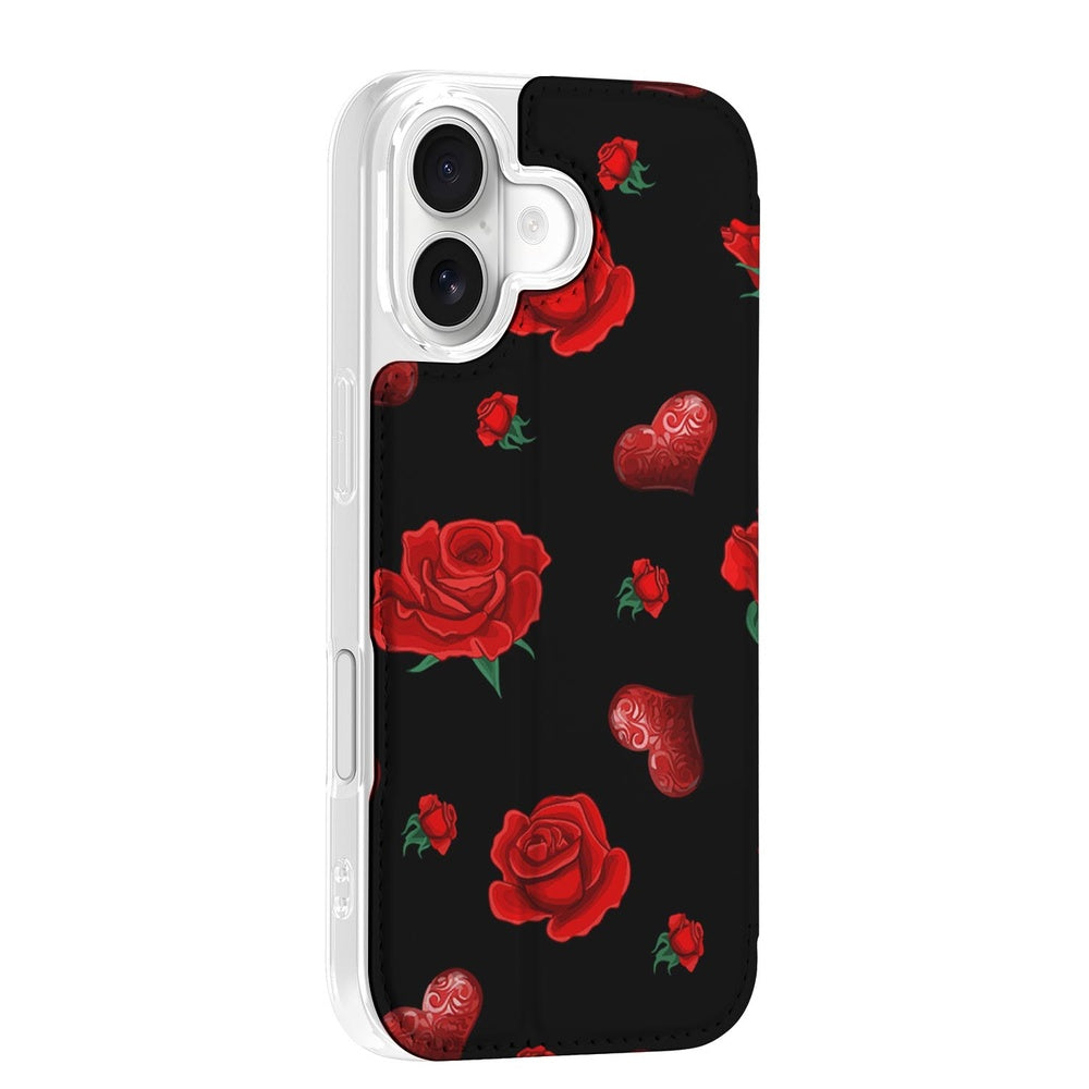 Book Cover Apple iPhone 17 Valentine design zwart rozen hart aanzicht