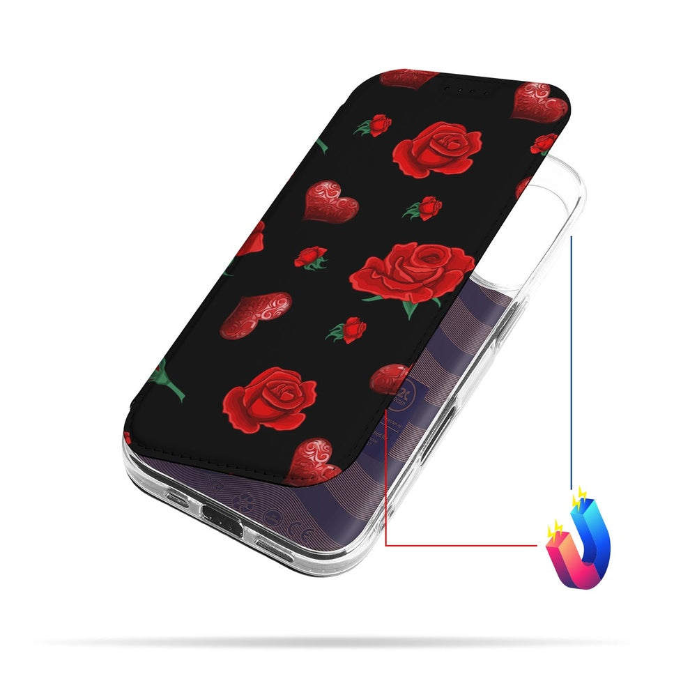 Book Cover Apple iPhone 17 Valentine design zwart rozen voorkant