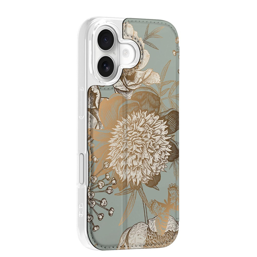 Apple iPhone 17 Flip Style Cover Vintage Bird Flowers aanzicht floral design