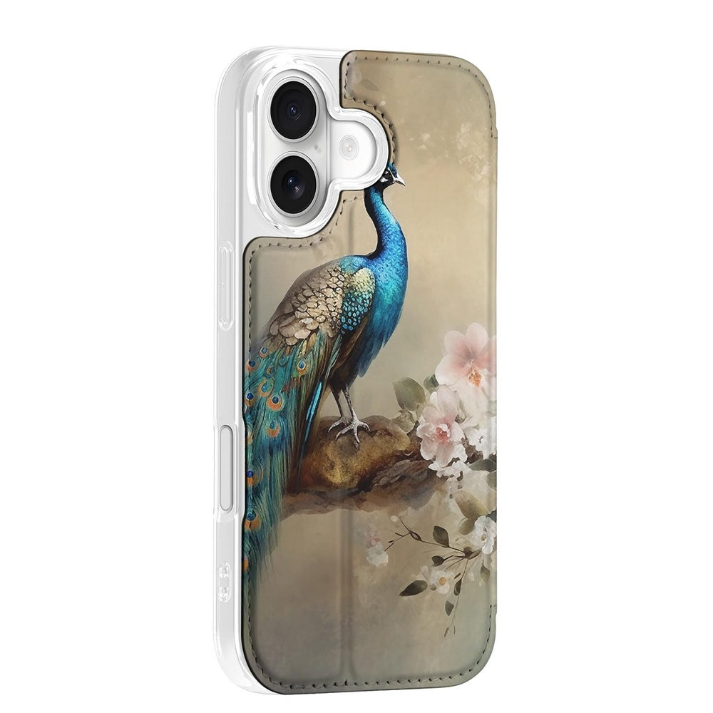Apple iPhone 17 Standcase Hoesje Vintage Pauwen vintage pauwenprint aanzicht