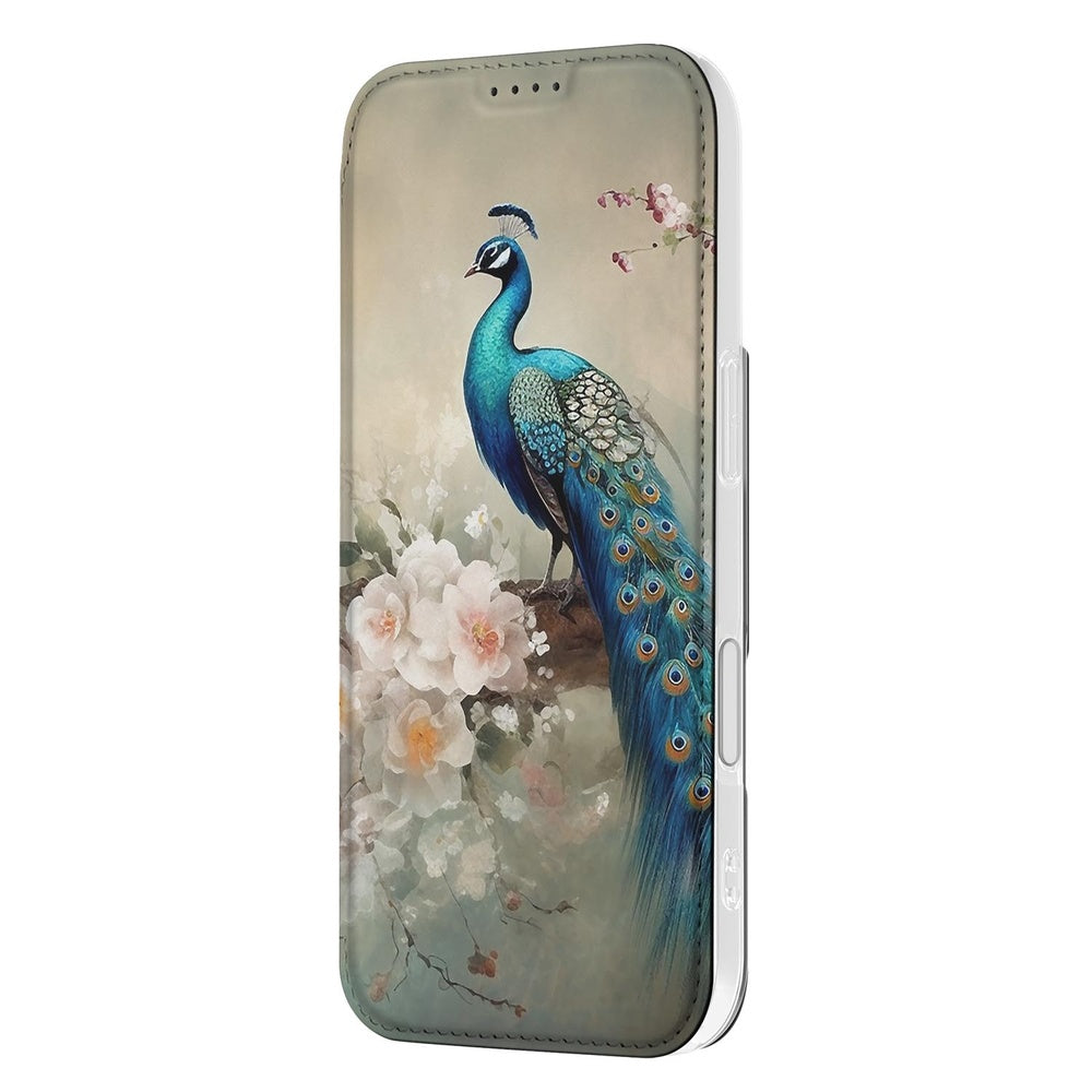 Apple iPhone 17 Standcase Hoesje Vintage Pauwen vintage pauwenprint design aanzicht