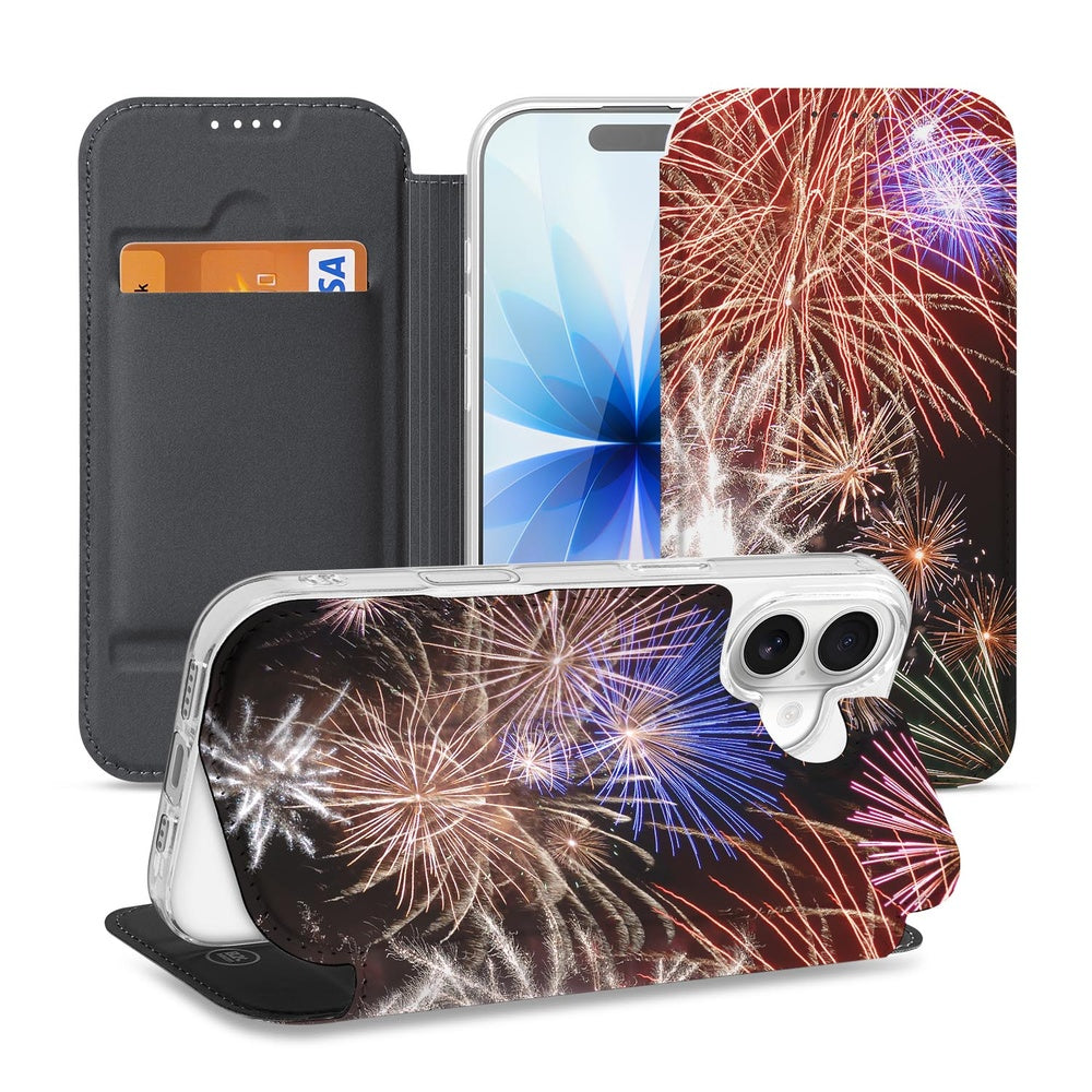 Apple iPhone 17 Stand Case Hoesje Vuurwerk design vuurwerk aanzicht
