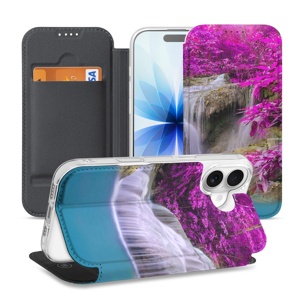 Apple iPhone 17 Telefoonhoesje met magneet Waterval telefoonhoesje paarse watervalprint boekcase