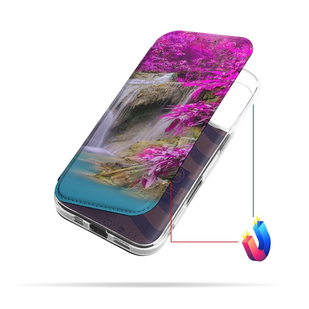 Apple iPhone 17 Telefoonhoesje met magneet Waterval met paars watervalprint design zij aanzicht