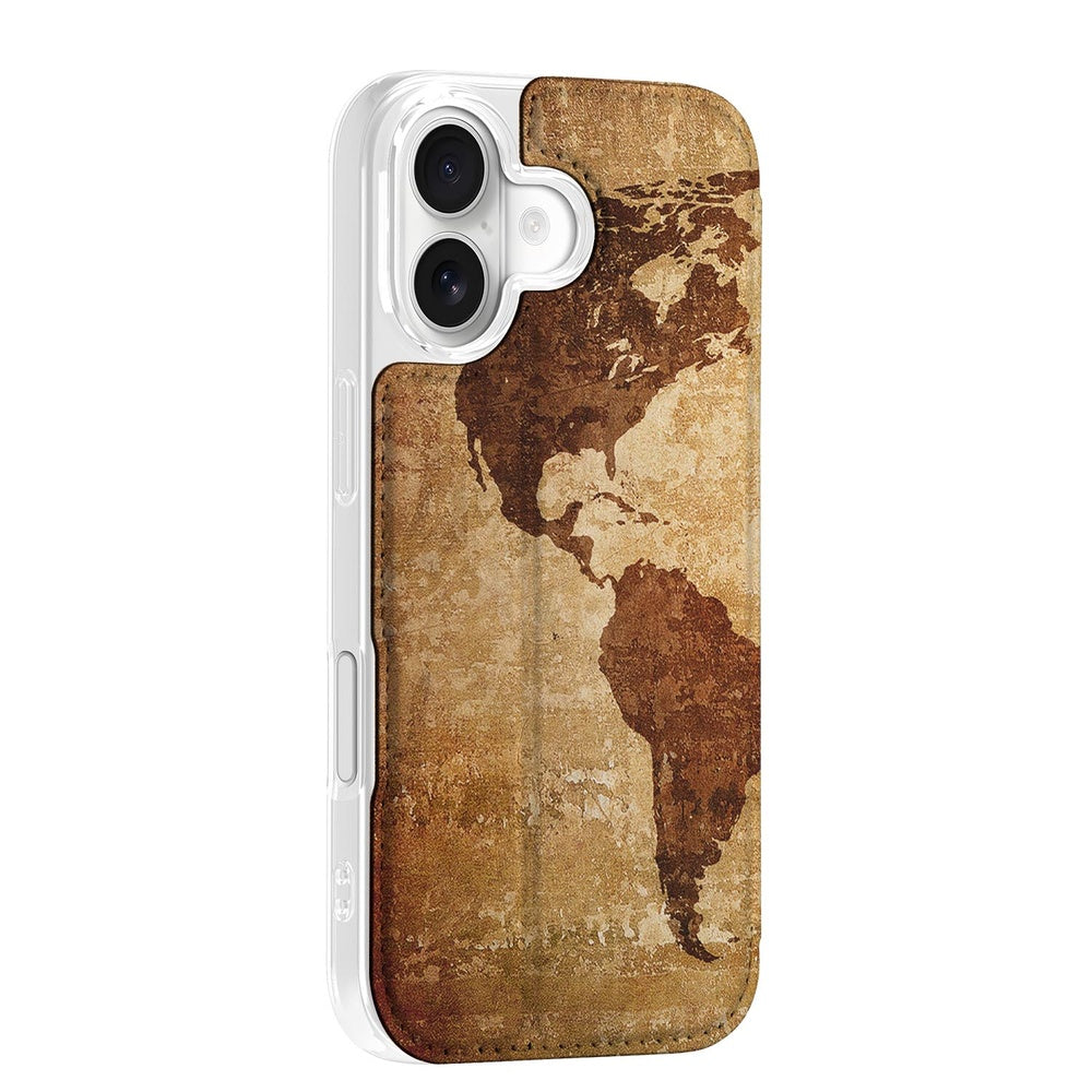 Apple iPhone 17 Book Case Wereldkaart hoes wereldkaart zijkant