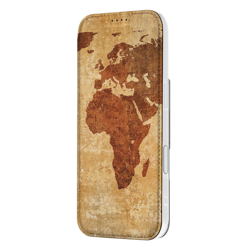 Apple iPhone 17 Book Case Wereldkaart boek case wereldkaart bruin