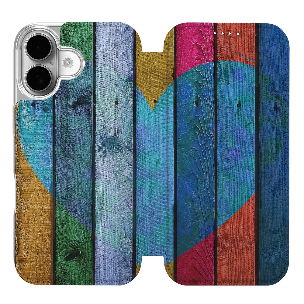 Apple iPhone 17 Book Cover Wood Heart design hart voorkant