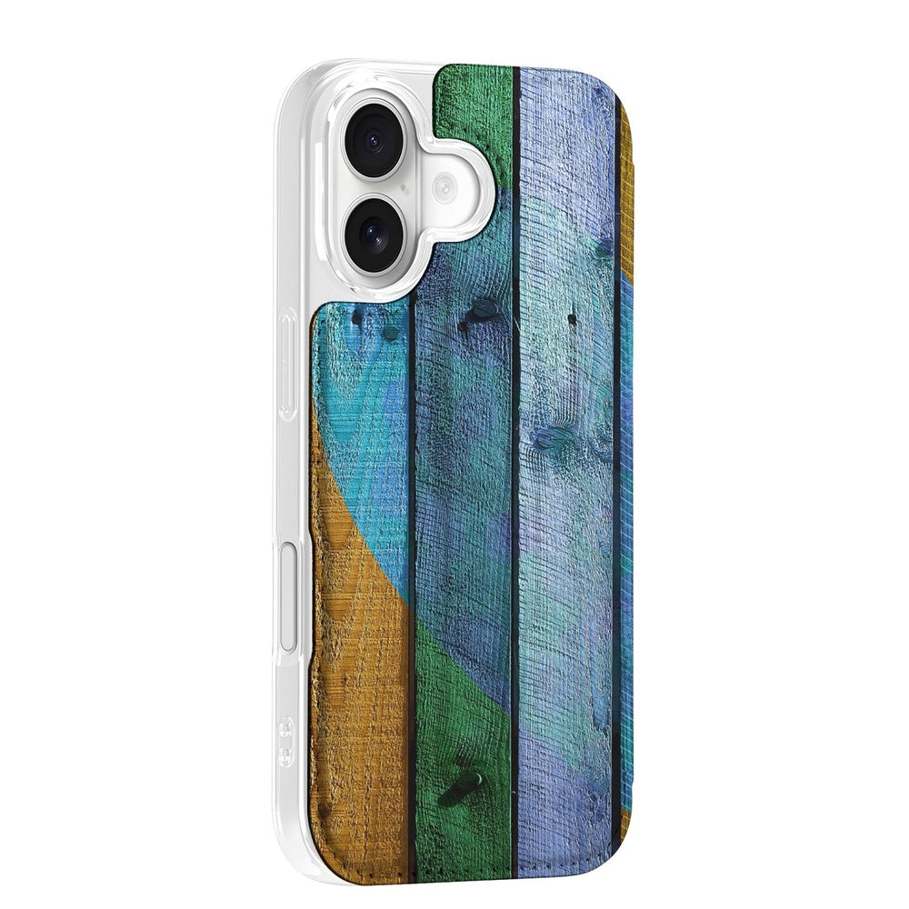Apple iPhone 17 Book Cover Wood Heart design kleurvlak zijaanzicht