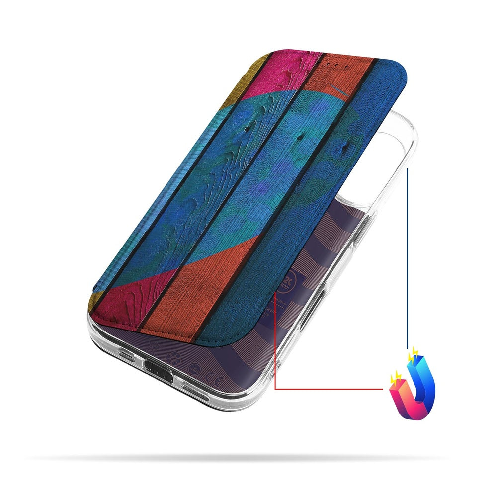 Apple iPhone 17 Book Cover Wood Heart design hoes aanzicht