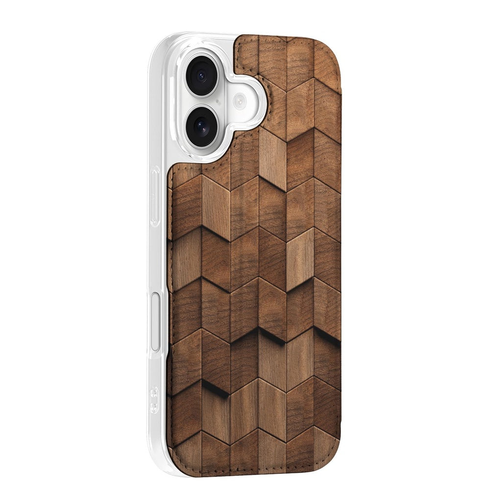 Apple iPhone 17 Bookcase Wooden Cubes achterzijde design houten kubuspatroon
