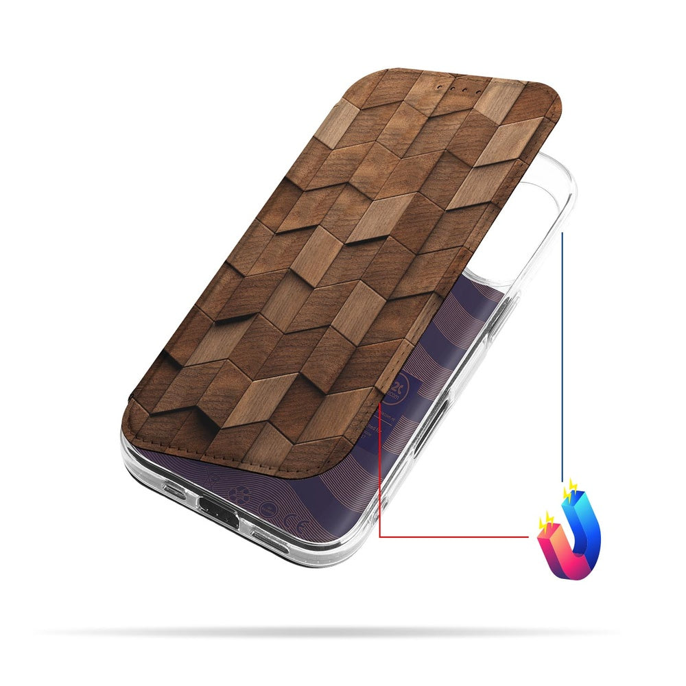 Apple iPhone 17 Bookcase Wooden Cubes houten kubuspatroon achterkant