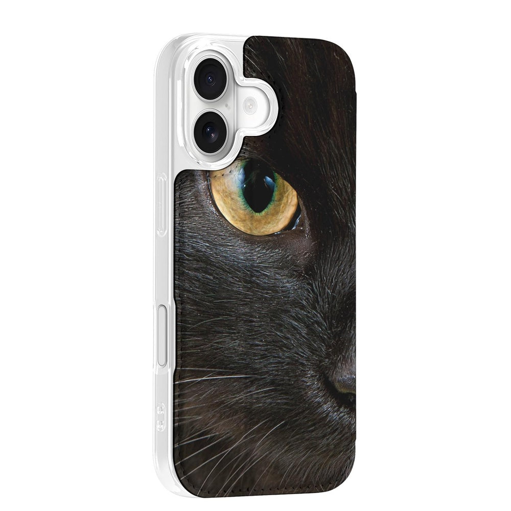 Apple iPhone 17 Book Wallet Case Zwarte Kat kattenprint zijaanzicht