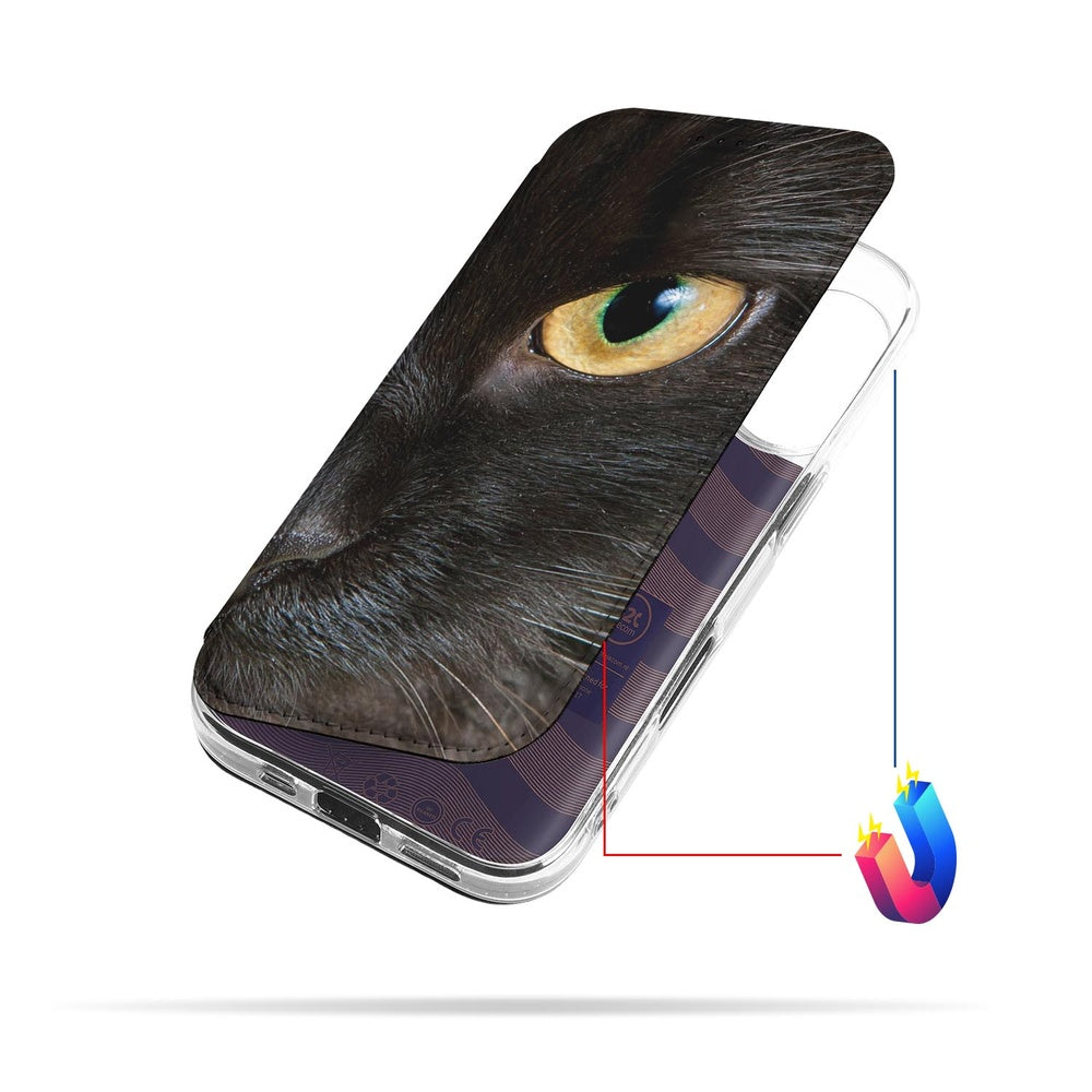 Apple iPhone 17 Book Wallet Case Zwarte Kat kattenprint bovenaanzicht