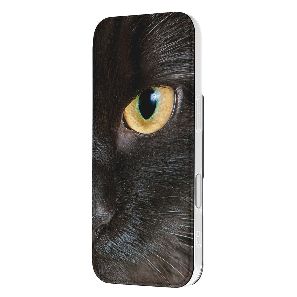 Apple iPhone 17 Book Wallet Case Zwarte Kat kattenprint zijkant