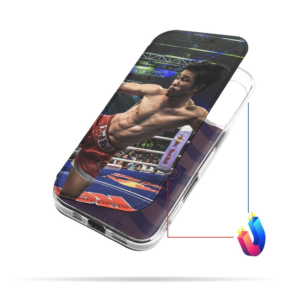 iPhone 17 Slim Bookcase Hoesje Maken met Foto Compact Uniek bokser actie aanzicht