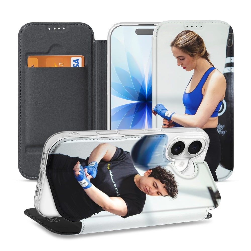 iPhone 17 Slim Bookcase Hoesje Maken met Foto Compact Uniek design vrouw man training