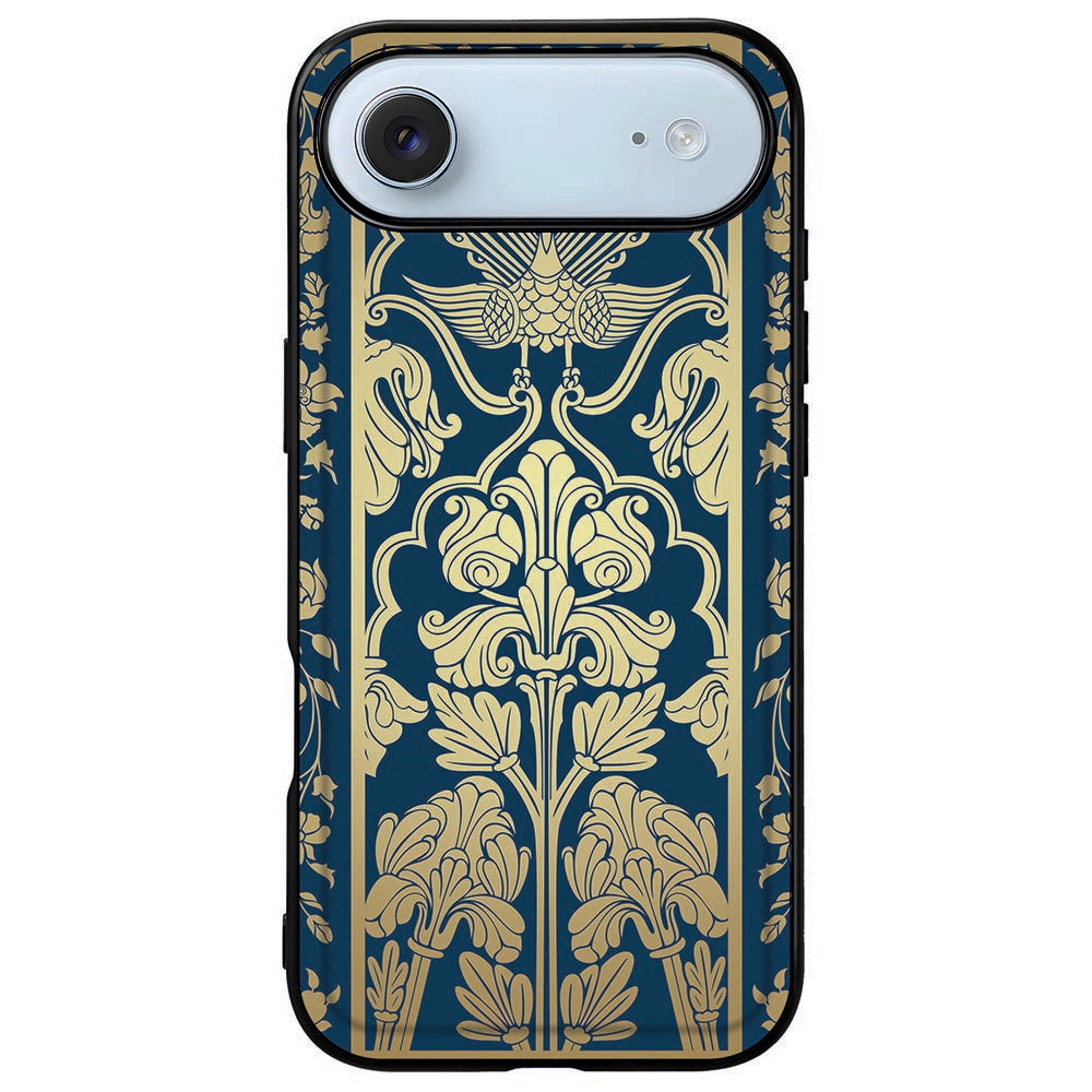 iPhone Air Back Cover Beige Flowers design blauw goud voorkant