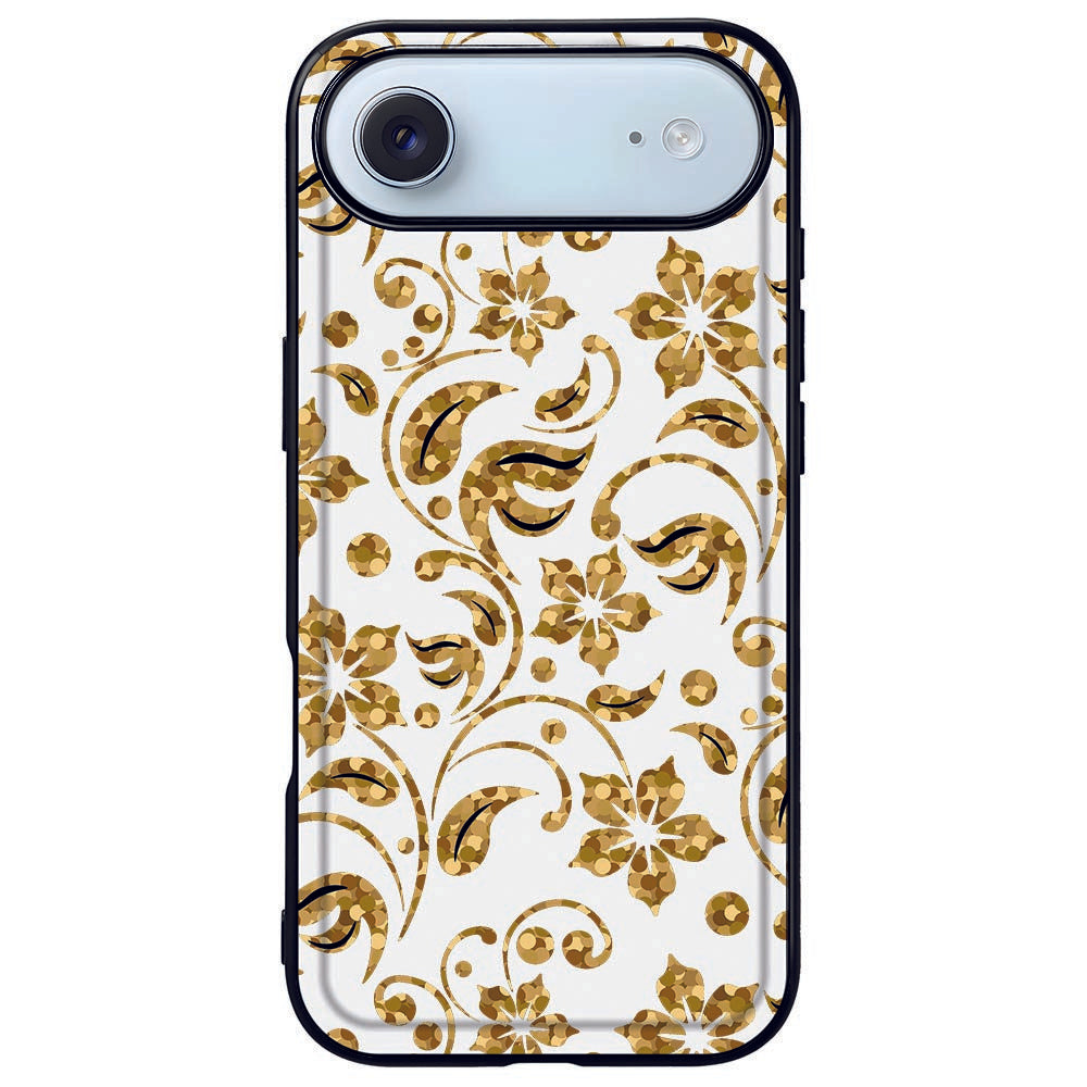 Apple iPhone Air Gouden Bloemen Backcover Hoesje bloemen design voorkant