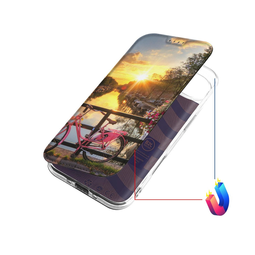 iPhone Air Book Case Amsterdamse Grachten standcase design Amsterdam grachten zonsondergang fiets