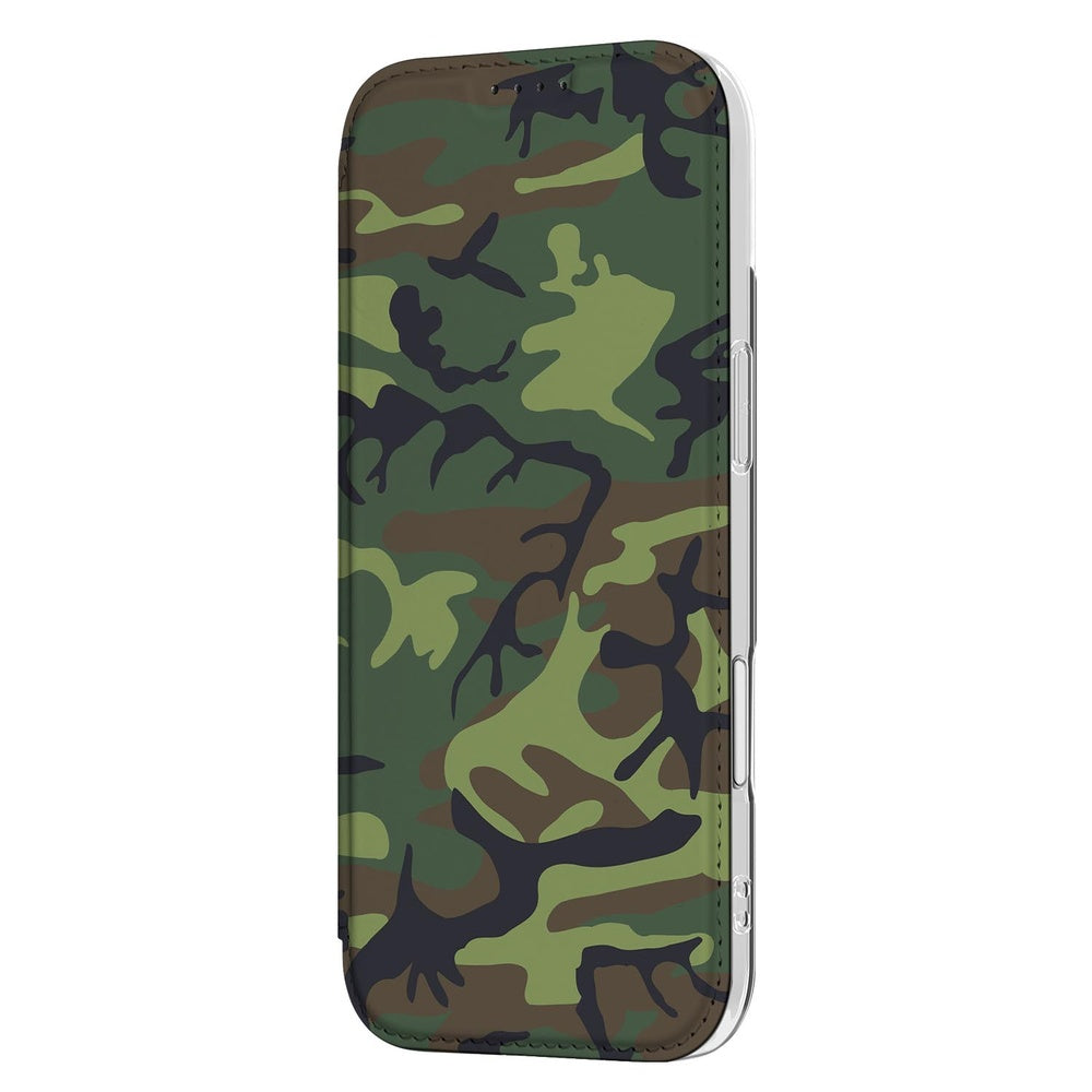 iPhone Air Bookcase Army Dark standcase camouflage design aanzicht