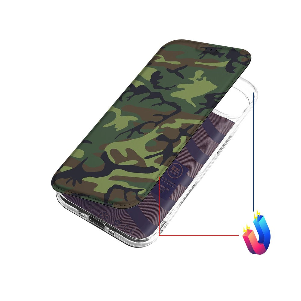 iPhone Air Bookcase Army Dark standcase camouflage ontwerp bovenaanzicht