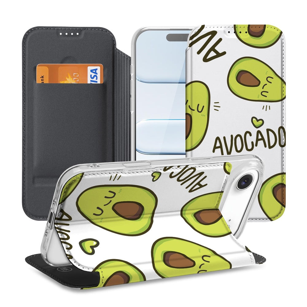 Apple iPhone Air Book Wallet Case Avocado Singing avocado design zwart wit