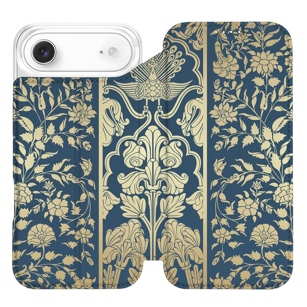 iPhone Air Smart Cover Hoesje Beige Flowers bloemenmotief donkerblauwe achtergrond elegant