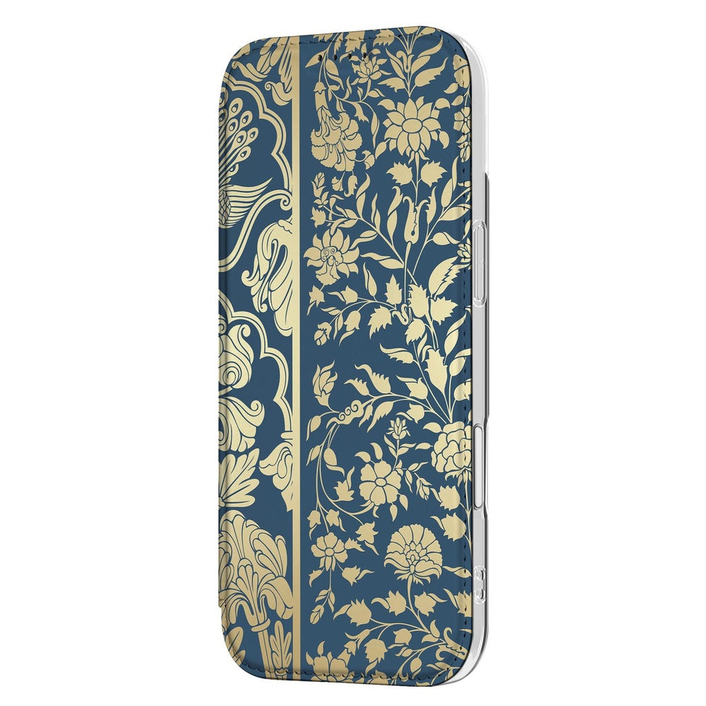 iPhone Air Smart Cover Hoesje Beige Flowers design beige bloemen donkerblauwe achtergrond aanzicht