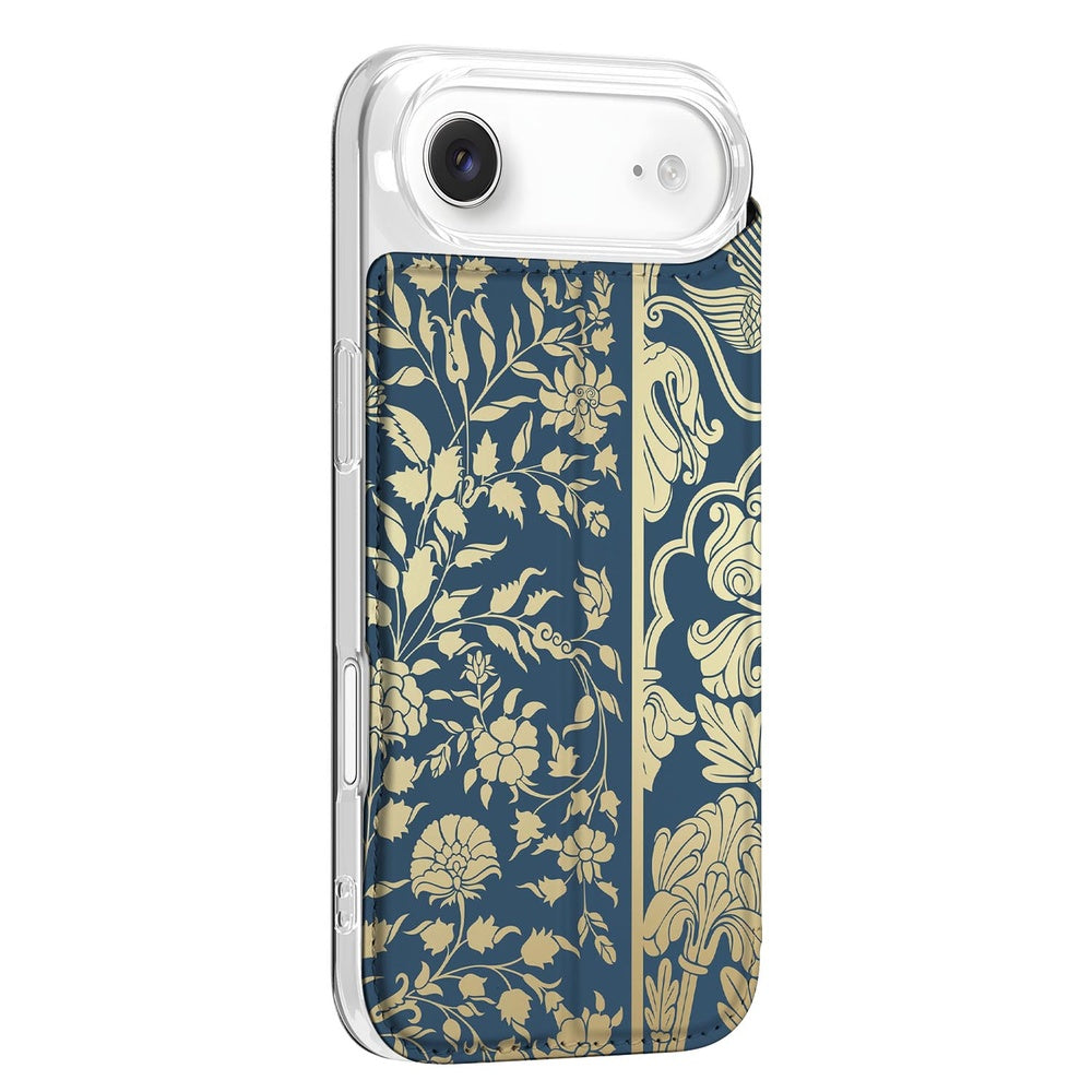iPhone Air Smart Cover Hoesje Beige Flowers achterkant bloemenmotief donkerblauwe achtergrond