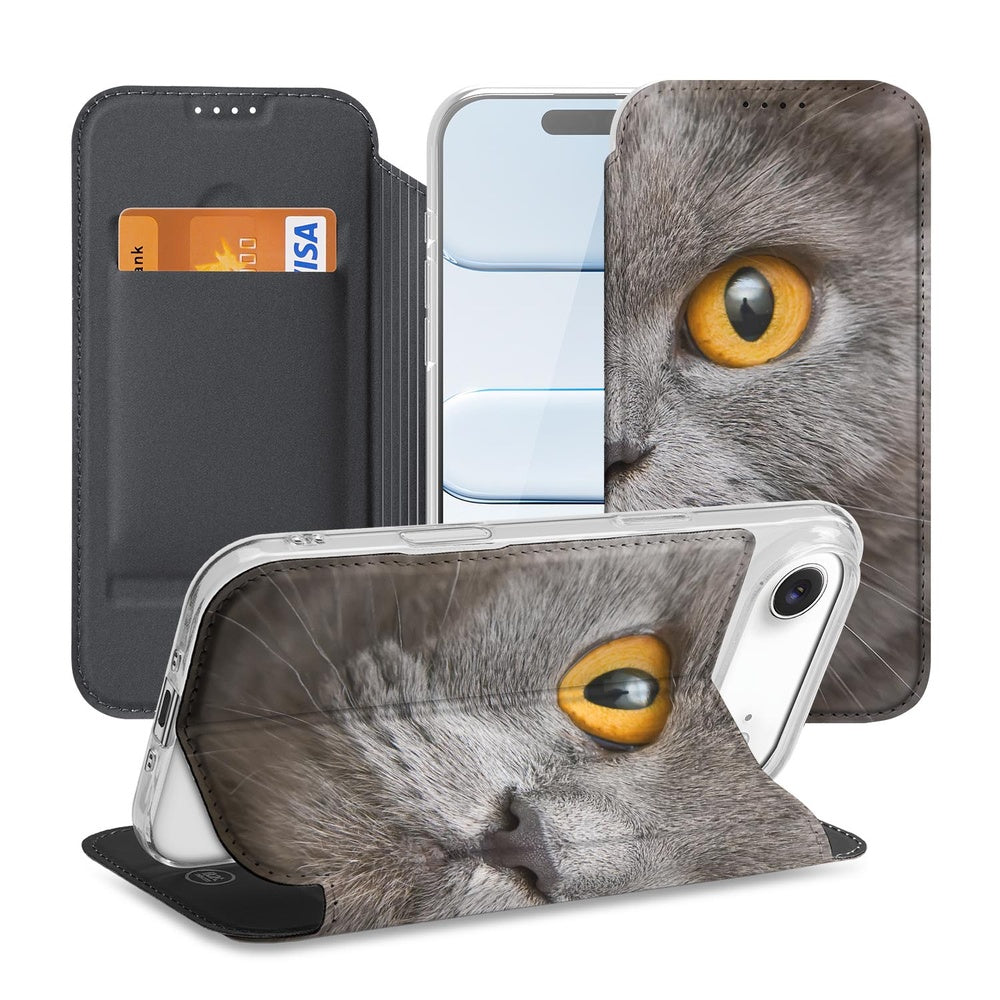 Apple iPhone Air Bookcase Britse Korthaar hoesje ontwerp voorzijde kat ogen